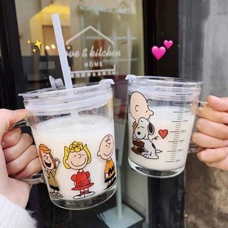 8.8 SALE !! Unicorn Snoopy Print Design Glass Mug Cup With Lid and Straw Tumbler (1)