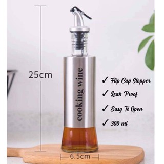 300ml Bottle Clear Glass Sauce Oil Dispenser Stainless Steel Jar Olive Cruet Cooking Wine Leakproof (5)