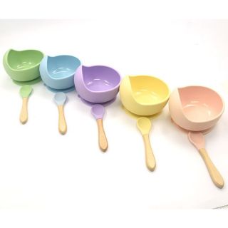 Baby Weaning Silicone suction bowl and beech spoon set (2)