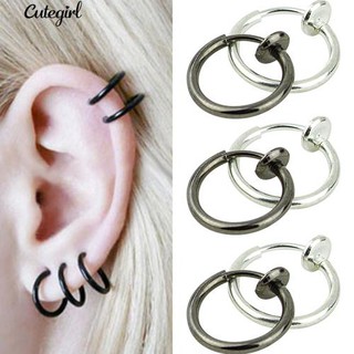 COD!!✨1Pc Unisex Punk Goth Clip-on Hoop Body Nose Lip Ear Piercing Ring Stud Earring