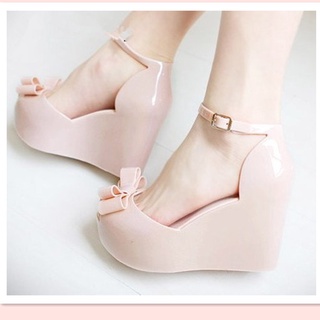 MIUBU Wedges female sandals color jelly shoes bow platform open toe high-heeled shoes JcKX
