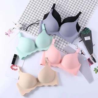 Auvenice One Piece Wireless Underwear No Steel Ring Deep V Big Breasts Anti-Slip Cool Feeling Breathable Candy Macarons Seamless Concentrated Plain Color Bra