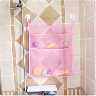 【BEST SELLER】 Large 4-compartment bathroom storage bag Powerful suction cup mesh bag Children bathin