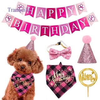 tranuqillt Dog Pet Happy Birthday Banner Hat Headwear Bandana Neckerchief Ties Party Decor (1)