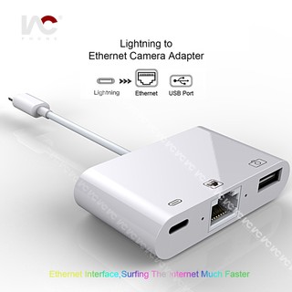 Lightning to Ethernet LAN Wired Network Adapter, 3 in 1 USB 3 Camera Reader Adapter,Data Sync OTG Cable,Ethernet Adapter with Fast Charging Port Compatible for iPhone/iPad