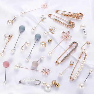 Vintage Simple Pearl Crystal Brooch Pin Women Creative Flower Macaron Crown Brooch Fashion Headscarf Jewelry Accessories