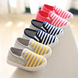 Baby Shoes Striped Canvas Shoes 1-3Yrs Kids Boys Soft Rubber Loafers