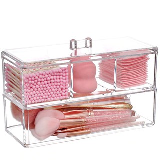 Transparent Clear Acrylic Organizer Holder Cotton Swab Box Makeup Pads Storage Box Desktop Organizer