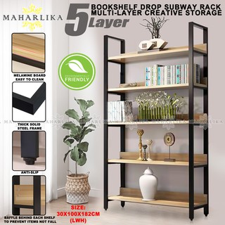 Maharlika Bookshelf Floor Modern Steel Wood 5 Layer Storage Rack Multi-Layer Iron Composite Shelf