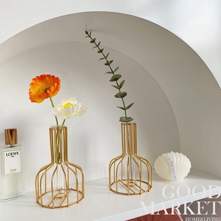 [ goodmarket ] Nordic Decor Gold Glass Vase Hydroponic Vase Ornaments Minimalist Aesthetic Room Decor Flower Vase for Home Decor