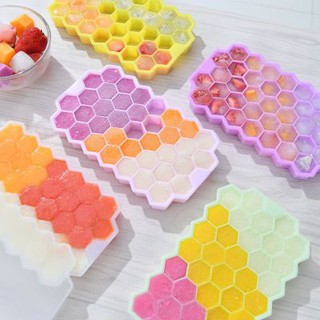 Silicone Ice Cube Tray With Lid Ice Maker Molder 37 Cell Honeycomb Square Shape For Ice Cream Party Whiskey Cocktail Cold Drink
