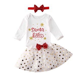 3Pcs Newborn Kids Girls Christmas Clothes Santa Baby Romper Skirt Dress Outfits