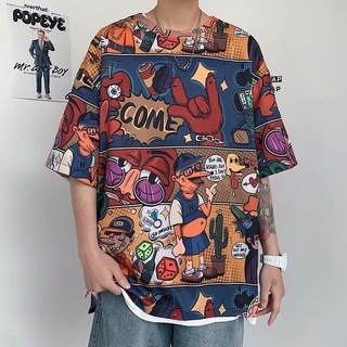 Japanese Anime Fashion Loose Hip Hop Shirt Men's Oversized Short Sleeve T-shirt Comics Graffiti Printed T-shirt Couple Top