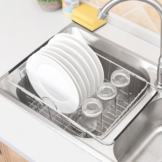 Expandable Dish Drying Rack Over The Sink Adjustable Arms Dish Drainer Pots Bowls Plates Holder Basket