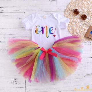 ✨QDA-Toddler Baby Girls 1st Birthday Clothes Tulle Tutu Dress Romper Skirts Outfits