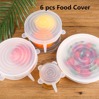 6 pcs Stretch & Seal Lids Silicone Food Covers Sealed Wrap Food Fresh Keeping Silicone Lids