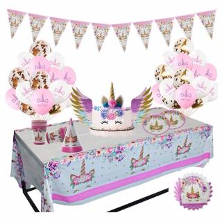 Pink Unicorn Party Decor Girls Birthday Unicorn Tableware Paper Hat Napkins Plate Table Cloth Happy Birthday Gift