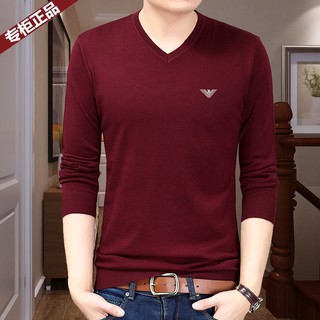 In stock◊✷﹉Orson Armani Spring Men s Thin Sweater V-neck Top Clothes Casual Long Sleeve T-shirt Kn