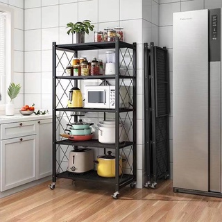 5 Layer Foldable Movable Steel Storage Shelf Rack With Wheel Multifunctional kitchen storage rack