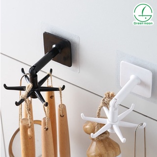 Green Moon Kitchen Wall-mounted Hook 360° Rotating Hanger Universal 6-Claw Fitting Bathroom Hook (1)