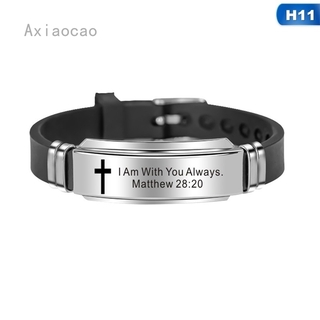 Axiaocao 15 Styles Religious Cross Jesus Scripture Christian Bible Verse Carved Titanium Steel Inspiring Faith Silicone Bracelets