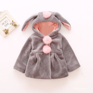 Winter Baby Girls Lovely Rabbit Ear Hooded Coat Warm Tops Coat L48L