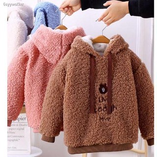 Explosion✎✵Autumn and winter boys girls Korean cute children s bear lamb wool sweater hooded long-s (1)