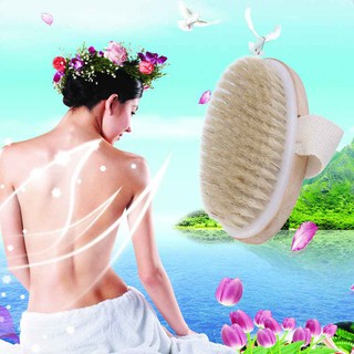 Natural Bristle Dry Skin Body Brush Exfoliate Stimulate Blood Shower Scrubber