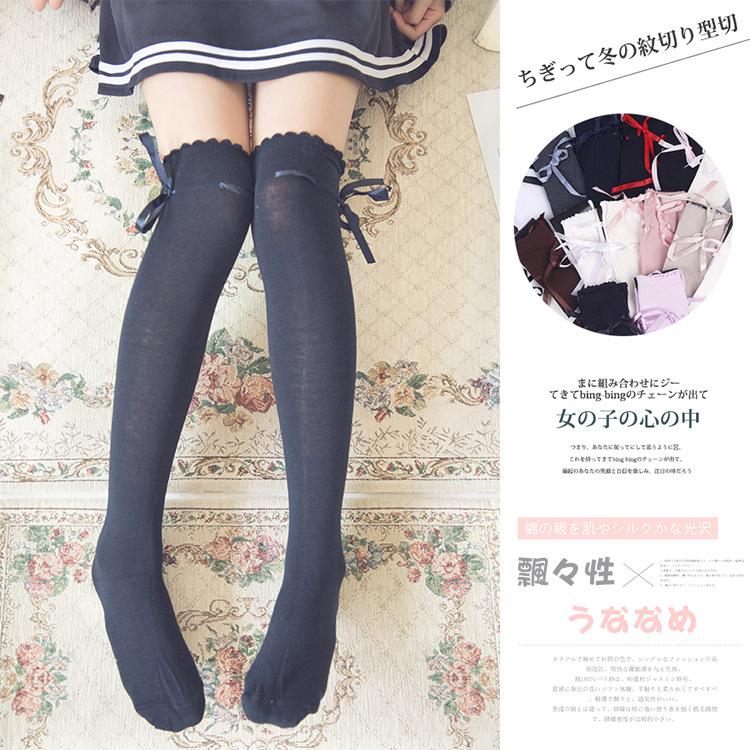 Lolita Japanese Girl Legs Knee Stockings College Style Bow Socks (1)