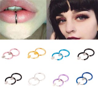 2Pcs Fake Stud Earrings Goth Punk Clip Body Nose Lip Rings Hoop Jewelry (1)