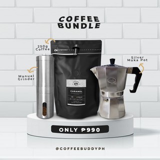 6-Cup Moka Pot, Grinder and 250g Coffee Bundle | Coffee Buddy PH