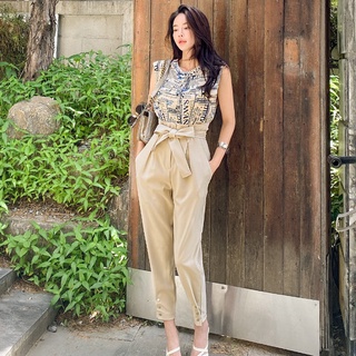 Two piece summer and Korean shirt top fashion lace up waist casual pants suit