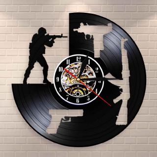 pVRb Soldiers Training Vinyl Record Art Decor Shooting Gun Vinyl Record Wall Clock Army Silhouette W