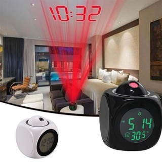 LED Digital Projection Alarm Clock Voice Prompt Clock Thermometer Snooze Function Home Supplies