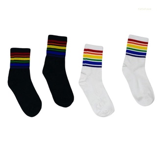 haha Harajuku Rainbow Striped Stockings Cool Skateborad Long Socks Ankle Socks Female