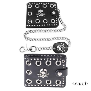search Leather Cool Punk Gothic Western Skull Clutch Purse Wallets With Chain For Men