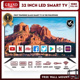 ✠☁【Happy shopping】 GRAND 32" Smart LED TV w/ Built-in Tempered Glass Android 9.0 (FREE Wall Mount)
