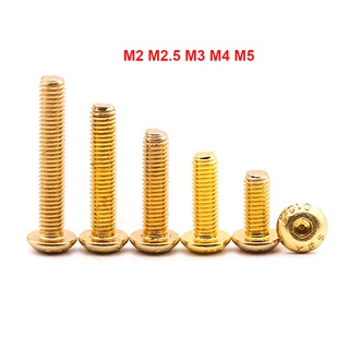 M2 M2.5 M3 M4 M5 Grade 12.9 Button Head Hex Socket Screws Allen Bolts Gold Titanium Plated - 10pcs