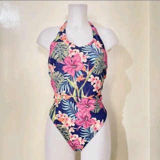ONE PIECE FLORAL SEMI HIGH CUT TIE STYLE LOW BACK WOMENS SWIMSUIT