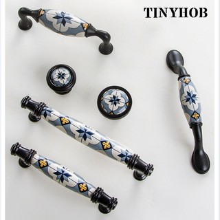 Blue Flower /Ceramic Door Handles and Knobs Nordic Furniture Handles Drawer Pulls Kitchen Cabinet Knobs and Handles With Screw