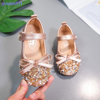 Girls leather shoes, spring and autumn, children s shoes, children s princess shoes, big children s soft sole shoes, little girls, baby crystal shoes