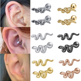 1 Pair Punk Snake Shape 316L Stainless Steel Stud Earrings Ear Helix Conch Cartilage Piercings 6 Colors Vintage Jewelry