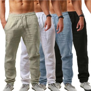 Men's Breathable Cotton And Linen Sports Trousers Solid Color Thin Casual Pants