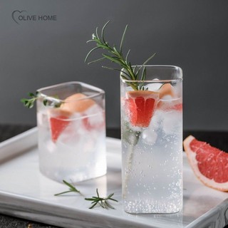 Restaurant Juice Milk Cold Drink Household Square Transparent Glass Cup 250ml/370ml