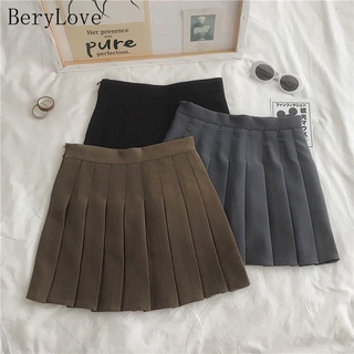 Ready Stock Korean Skirt Women Spring and Summer Solid Color High Waist Simple All-Matching Pleated Skirt