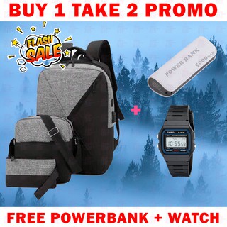 3 in 1 Back pack w/ USB set + Free Watch & Powerbank 5000mah