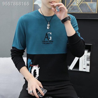 Autumn and winter men s sweater stitching long-sleeved t-shirt round neck pullover sweater bottoming