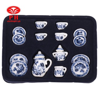 1/12th Dining Ware China Ceramic Tea Set Dolls House Miniatures Blue