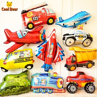 1Pc Large Car Balloons Fire Truck Police Car Ambulance School Bus Tank Train Truck Foil Balloon for Children Birthday Party Baby Shower Decorations