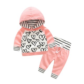 Girls Clothing set Newborn Baby Girl Clothes Hooded Sweatshirt Striped Pants 2pc
